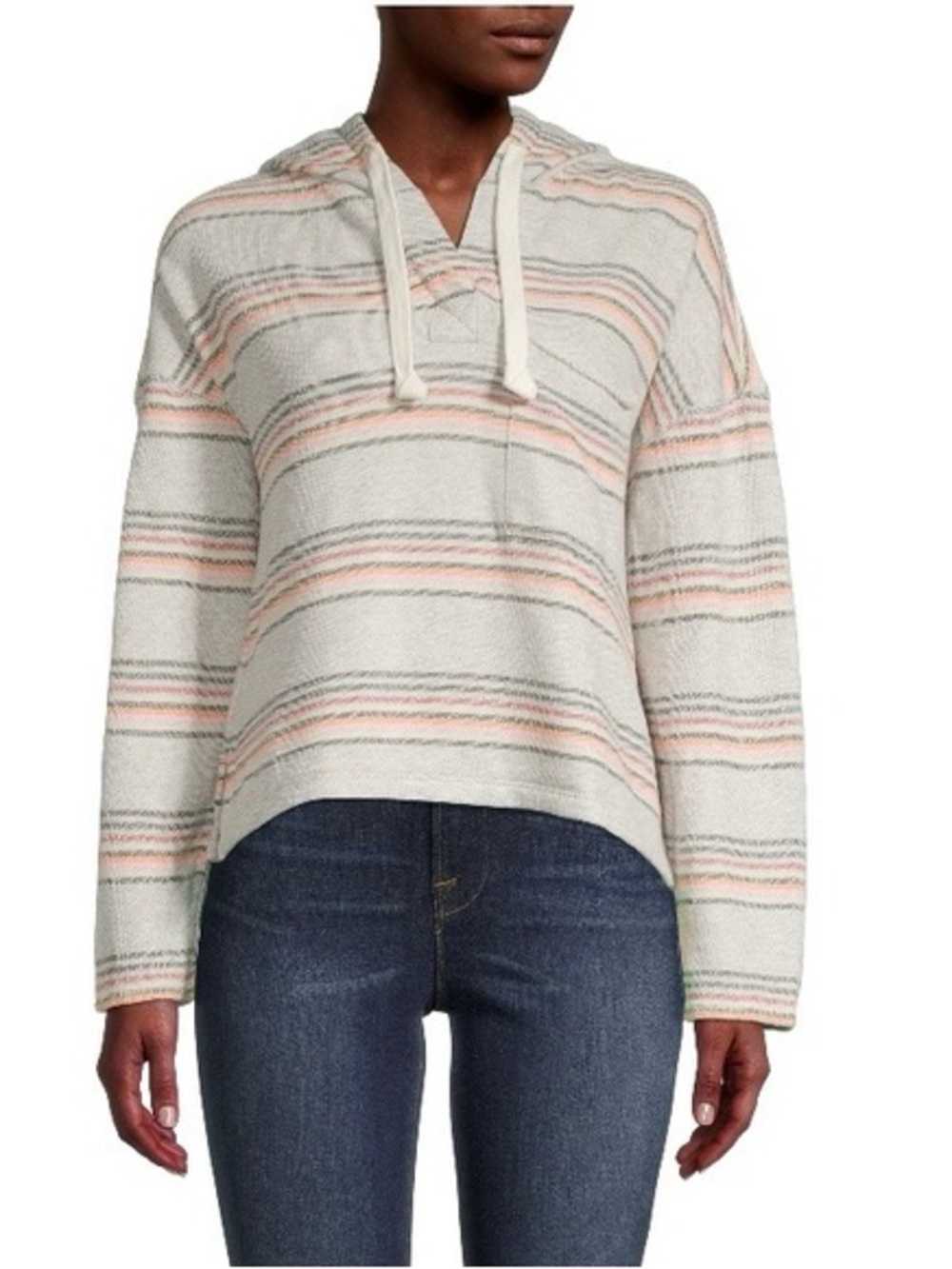 Madewell Cream Striped Hoodie with Pink and Gray Accents